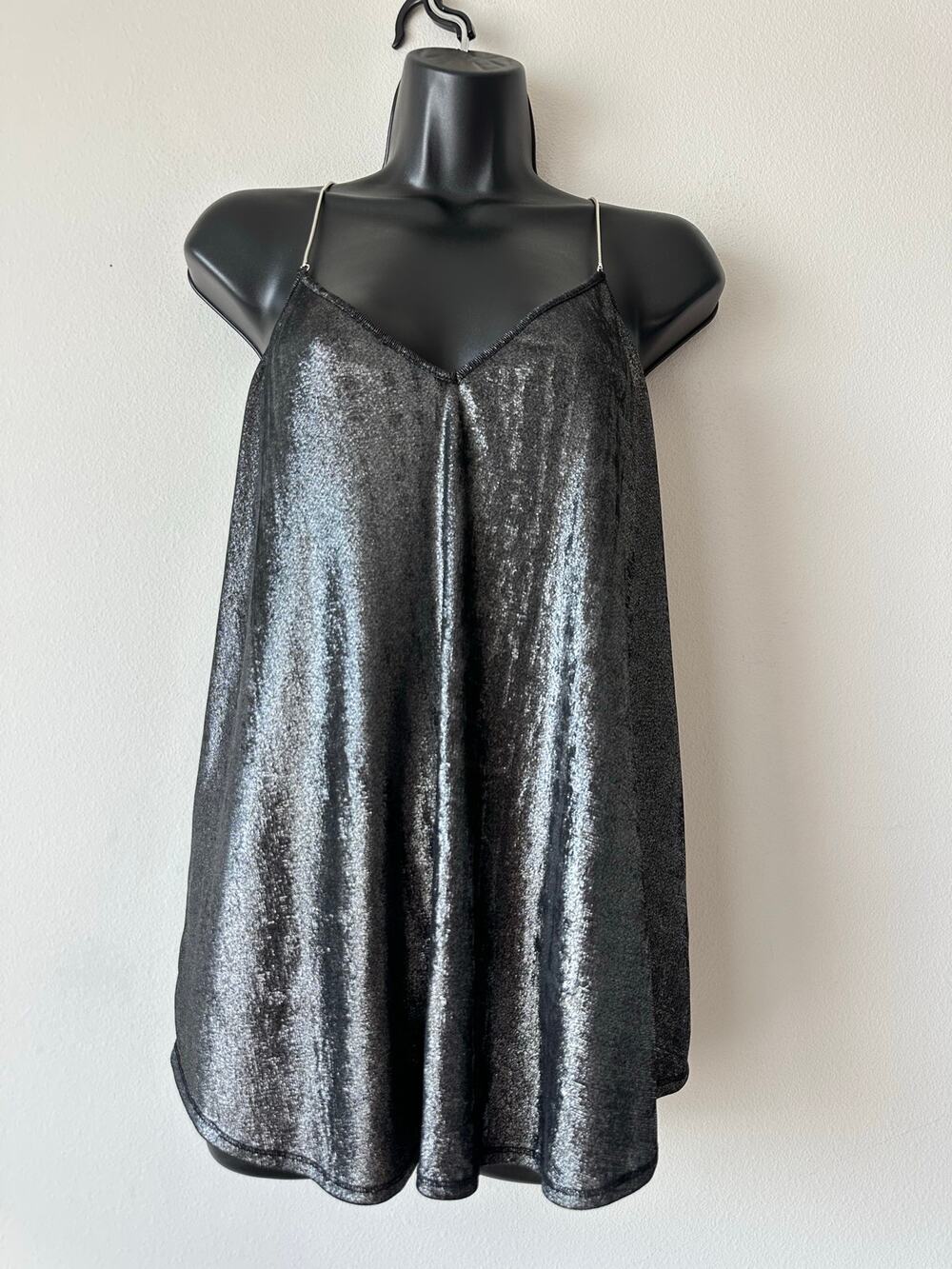 Metallic Silver Swing Cami Y2K Going Out Party Disco Futuristic Top XXL NWT